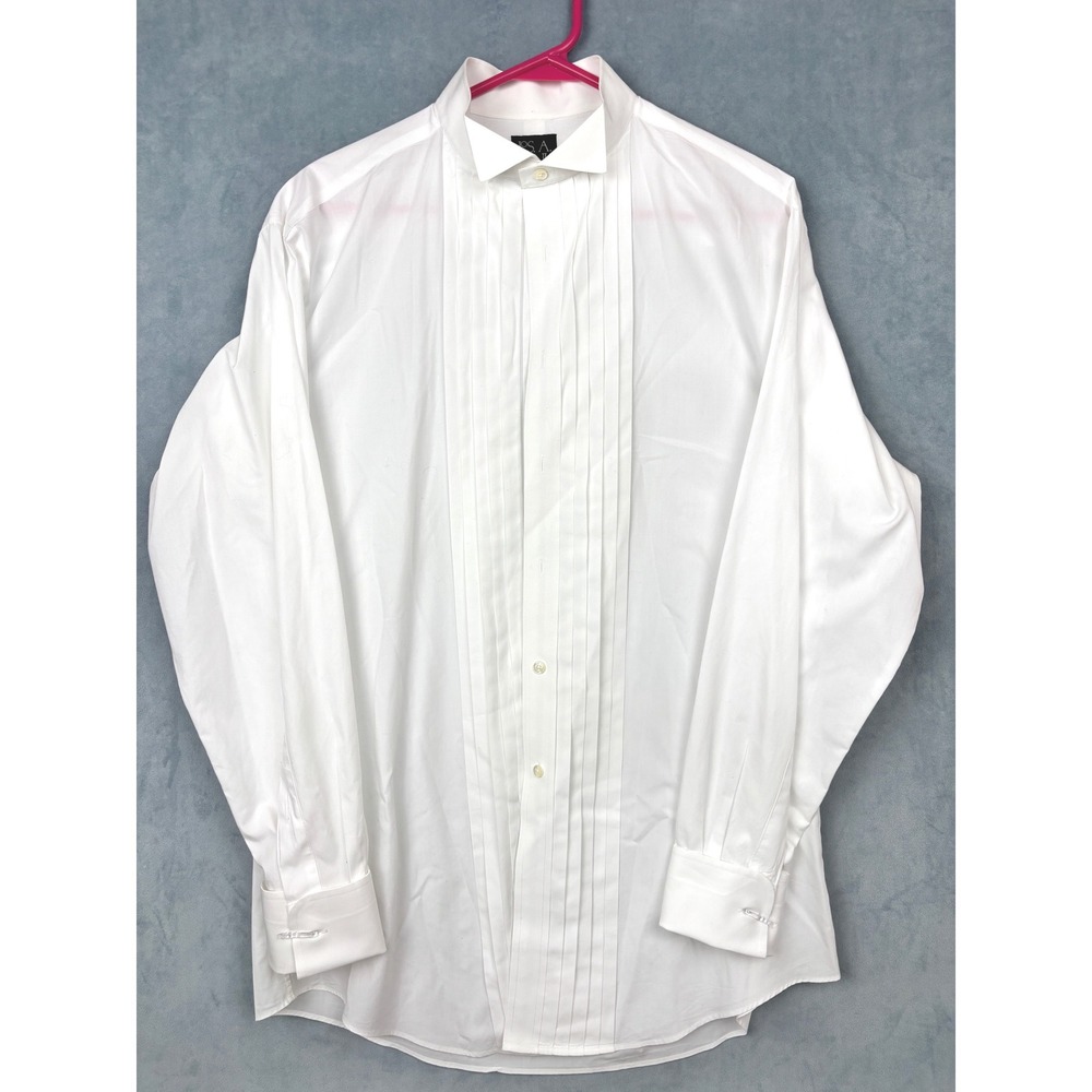 Jos A Bank Executive Collection White Tuxedo Shirt Wing Collar Pleated 16-33